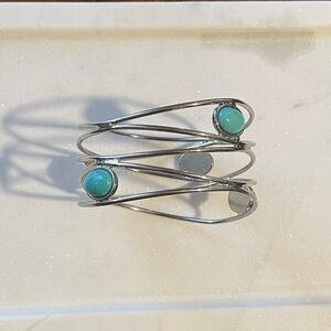 Silver and stone bangle bracelet